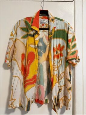 Men’s Multicolor Floral Casual Button-Down Shirt - Yellow/Green/Orange